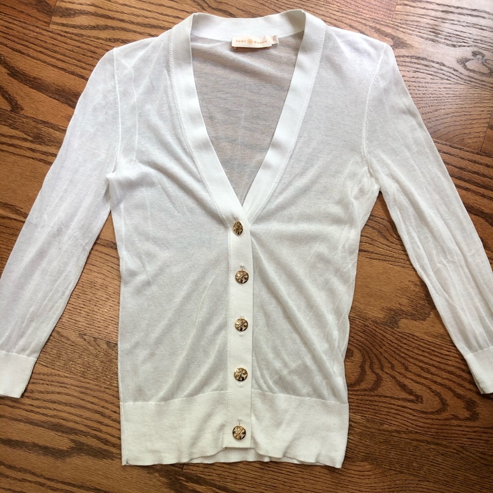 Tory Burch Sheer White Cardigan